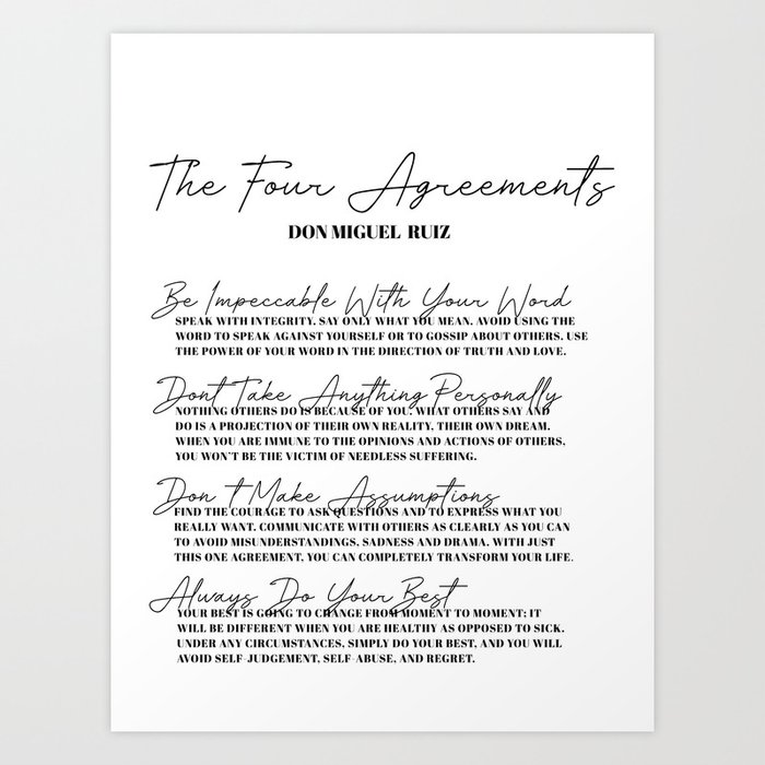 the four agreements Kunstdrucke | Graphic-design, Typografie, Black-and-white, Minimalistisch, Minimalism, The, Four, Agreements, Don, Miguel