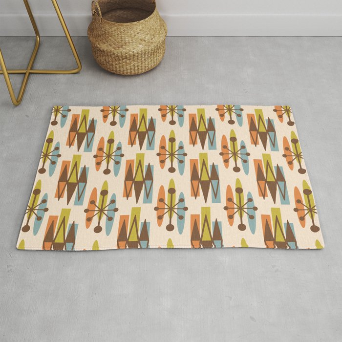 Retro Mid Century Modern Atomic Pattern 334 Brown Orange Green and Blue Rug