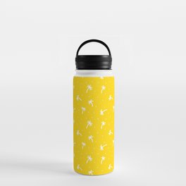 Yellow And White Doodle Palm Tree Pattern Water Bottle