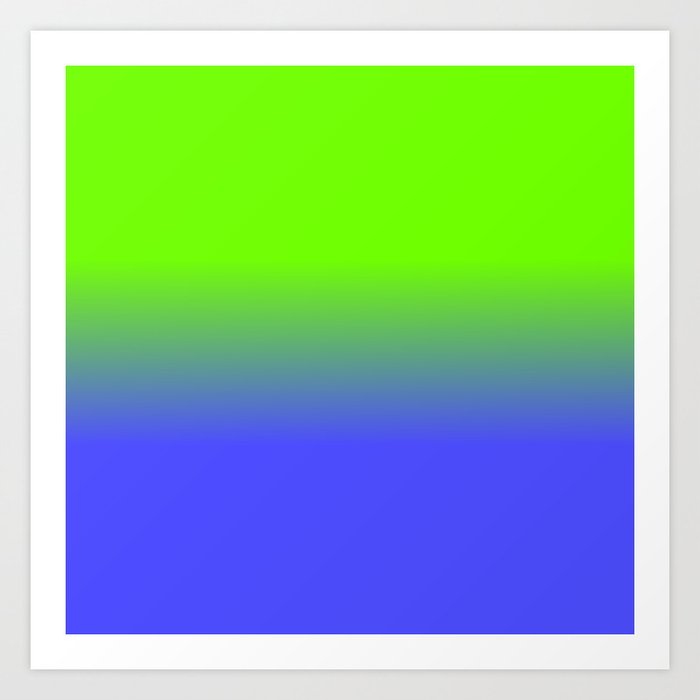 Neon Blue and Neon Green Ombré  Shade Color Fade Art Print