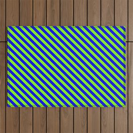 [ Thumbnail: Blue and Chartreuse Colored Lined/Striped Pattern Outdoor Rug ]