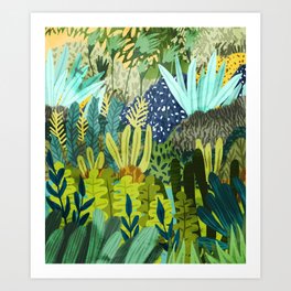 Wild Jungle Painting, Forest Dark Botanical Nature, Plants Tropical Eclectic Modern Illustration Art Print