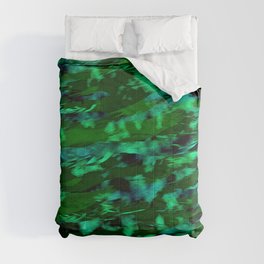 Abstract drawing of the movement of the sea wave in blue and green shades. The movement of fish among the algae. The effect of oil paints Comforter