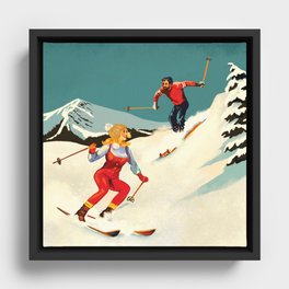 Retro Skiing Couple Framed Canvas