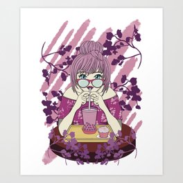 Bubble Tea Drinking Anime Girl Art Print