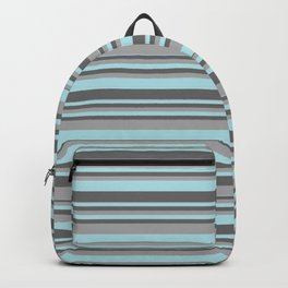 [ Thumbnail: Powder Blue, Dim Gray, and Dark Grey Colored Striped/Lined Pattern Backpack ]