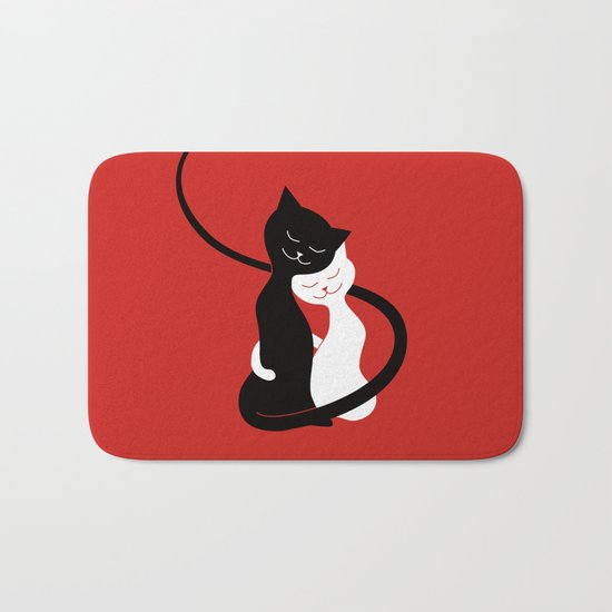 White And Black Cats In Love (red) Bath Mat