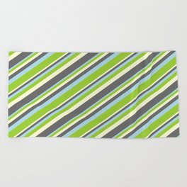 [ Thumbnail: Light Yellow, Dim Gray, Light Blue & Green Colored Lines/Stripes Pattern Beach Towel ]
