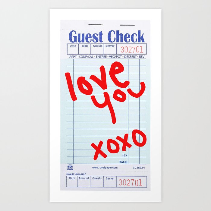Love You XOXO Guest Check Art Print by SSDesigns Society6