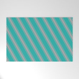 [ Thumbnail: Light Sea Green & Dark Gray Colored Stripes Pattern Welcome Mat ]