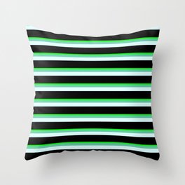 [ Thumbnail: Lime, Aquamarine, Light Cyan, and Black Colored Striped Pattern Throw Pillow ]