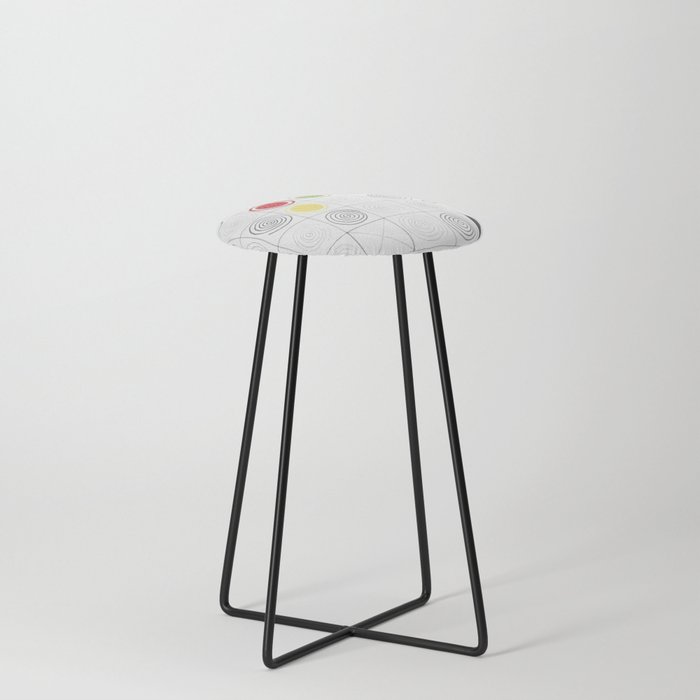 Abstract geometric white minimalist grid colored pencil original drawing of mysterious spirals. Counter Stool