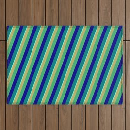 [ Thumbnail: Vibrant Dark Khaki, Sea Green, Dark Blue, Teal & Aquamarine Colored Striped Pattern Outdoor Rug ]