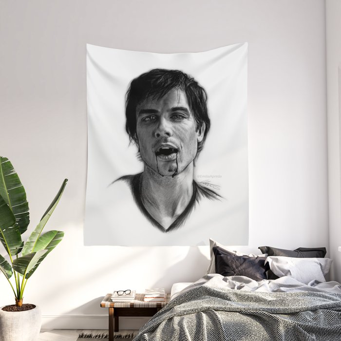 Damon Salvatore Drawing Wall Tapestry by Emilia Apreda Society6
