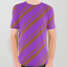 [ Thumbnail: Sienna and Dark Orchid Colored Pattern of Stripes All Over Graphic Tee ]