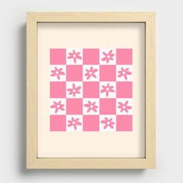 Flower Check Geometric Checkerboard Pattern Pink Recessed Framed Print