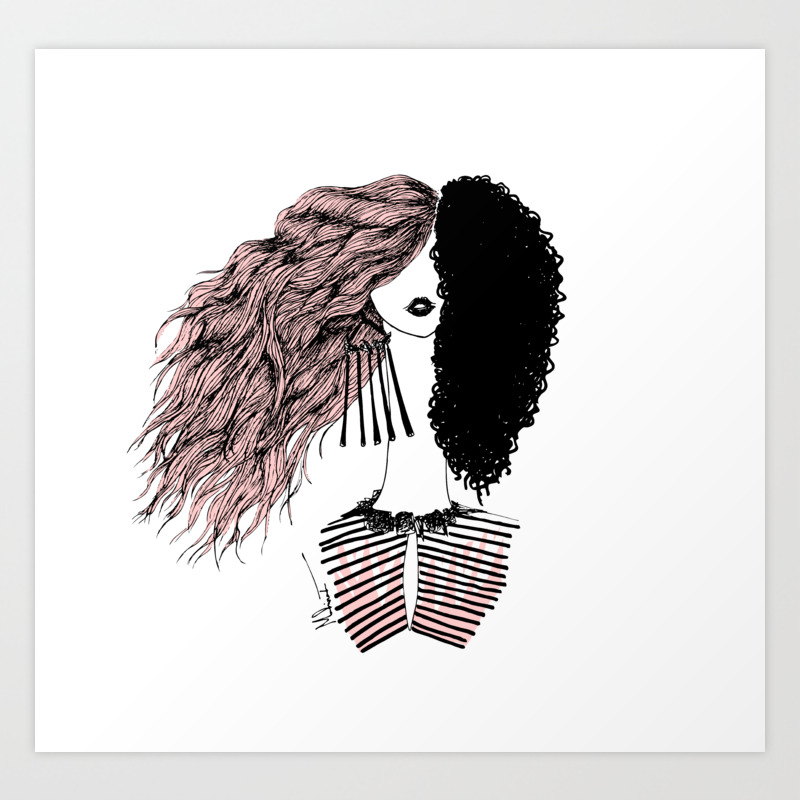 Boho Hipster Curly Hair Gemini Girl Art Print By Mahinaz Society6