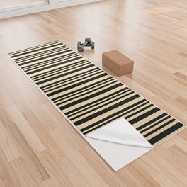 [ Thumbnail: Black & Beige Colored Pattern of Stripes Yoga Towel ]