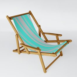 [ Thumbnail: Turquoise and Grey Colored Stripes/Lines Pattern Sling Chair ]