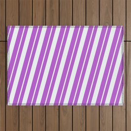 [ Thumbnail: Orchid & Mint Cream Colored Striped Pattern Outdoor Rug ]