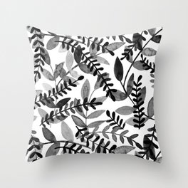 Watercolor branches - black and white Throw Pillow