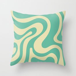 Retro Groovy Swirl Liquid Art - Teal & Light Green Throw Pillow
