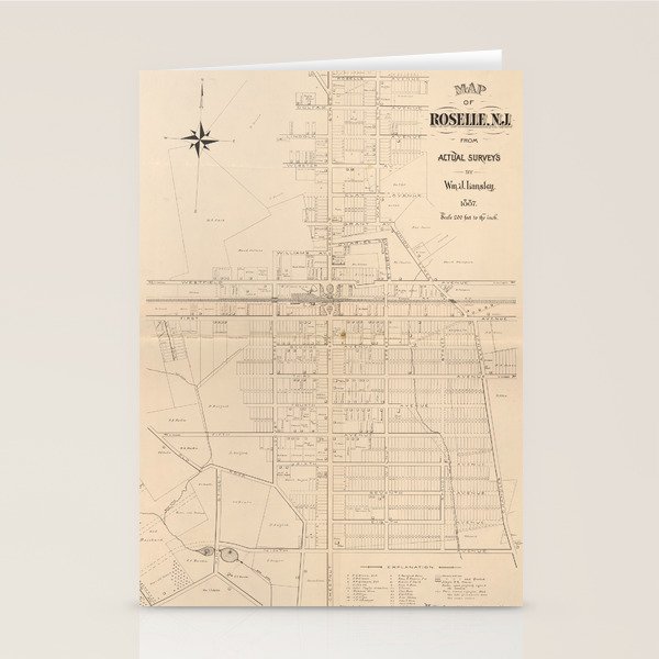 Vintage Map of Roselle NJ (1887) Stationery Cards by BravuraMedia Society6