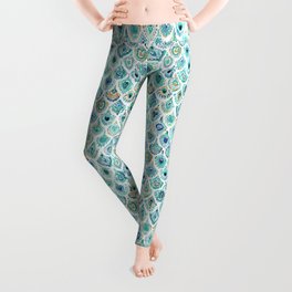 PEACOCK MERMAID Nautical Scales and Feathers Leggings