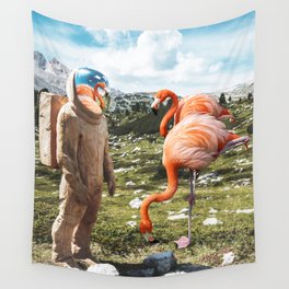 Alternate Reality, Surrealism Digital Photography, Space Flamingo Astronaut Collage Wall Tapestry