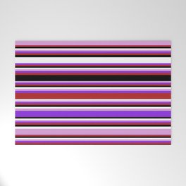 [ Thumbnail: Eyecatching Plum, Purple, Red, Black & White Colored Lines/Stripes Pattern Welcome Mat ]