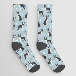 Boston Terrier Dogs Pattern Blue Socks