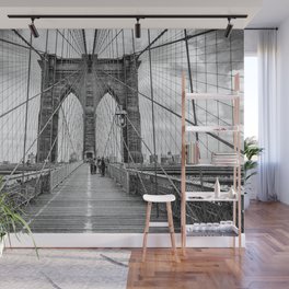 Brooklyn Bridge, New York City (rustic black & white) Wall Mural