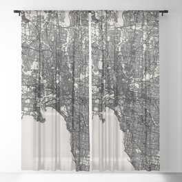Melbourne - Australia - City Map Black and White Sheer Curtain