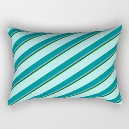 [ Thumbnail: Turquoise, Teal, Cornflower Blue & Dark Green Colored Lined Pattern Rectangular Pillow ]