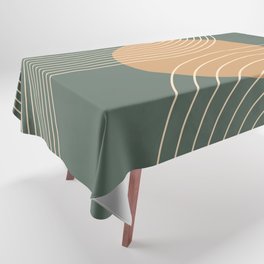 Geometric Lines Pattern 100 in Sage Green Brown (Sun Rainbow Abstract) Tablecloth