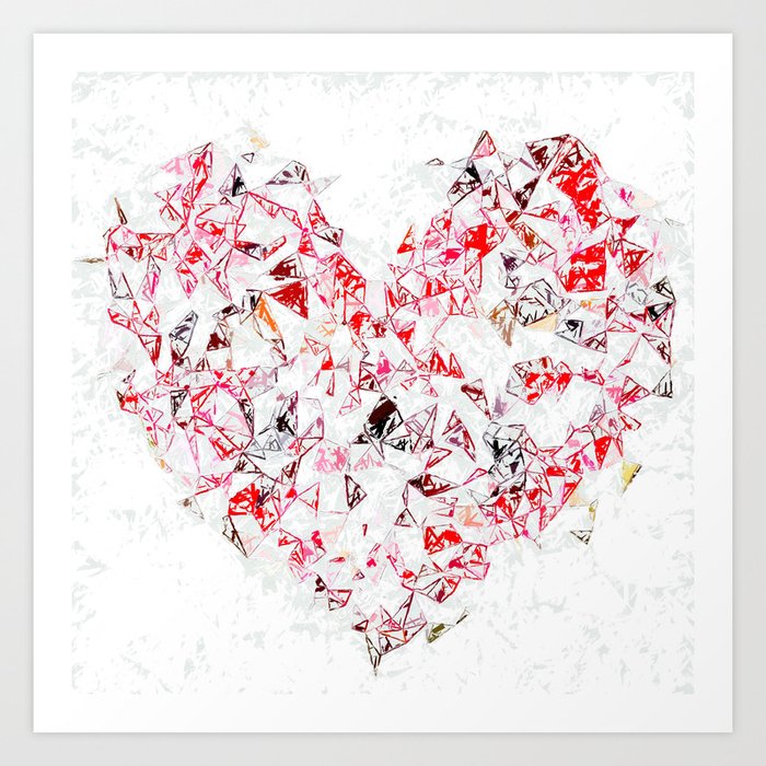 Red Heart Shape Abstract With White Abstract Background Art Print
