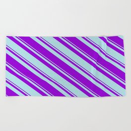 [ Thumbnail: Dark Violet & Powder Blue Colored Lined/Striped Pattern Beach Towel ]