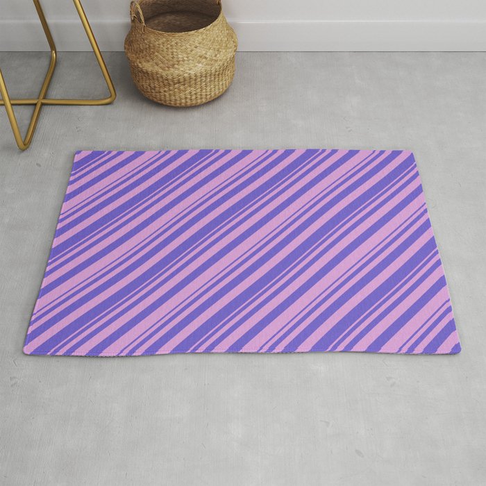 Plum & Slate Blue Colored Lined Pattern Rug