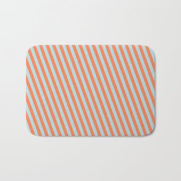[ Thumbnail: Coral and Powder Blue Colored Lined/Striped Pattern Bath Mat ]