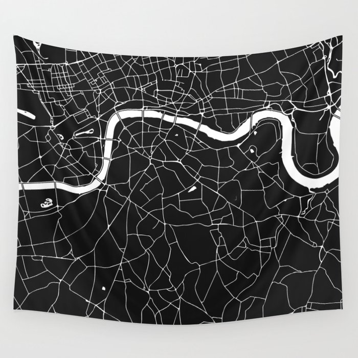 London Black on White Street Map Wall Tapestry