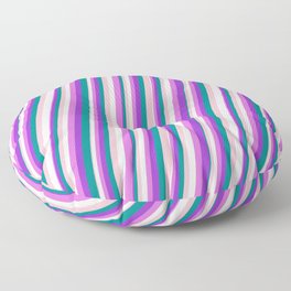 [ Thumbnail: Eye-catching Pink, Mint Cream, Orchid, Dark Orchid & Dark Cyan Colored Stripes Pattern Floor Pillow ]