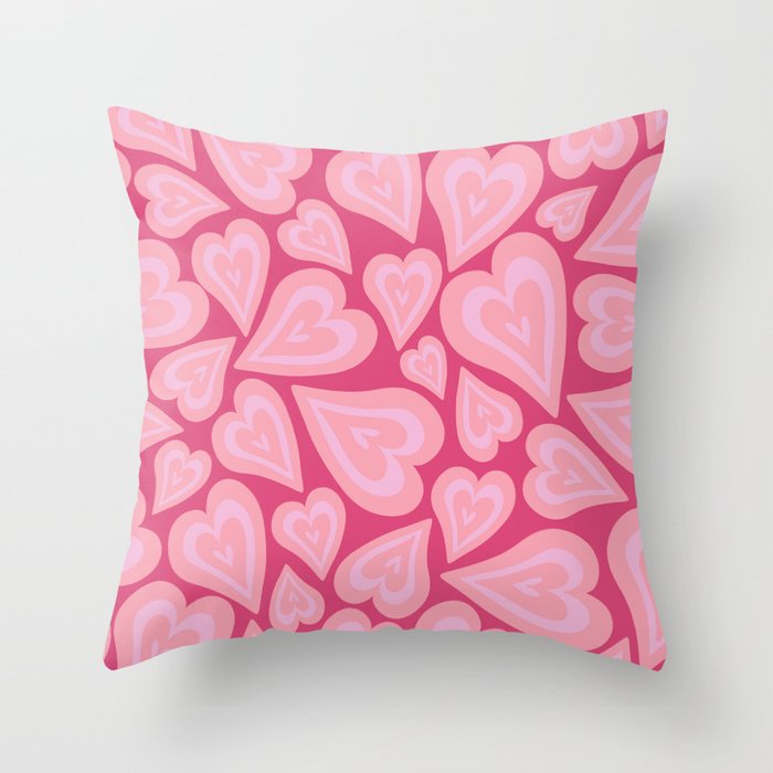 Retro Swirl Love - Shades of pink Throw Pillow