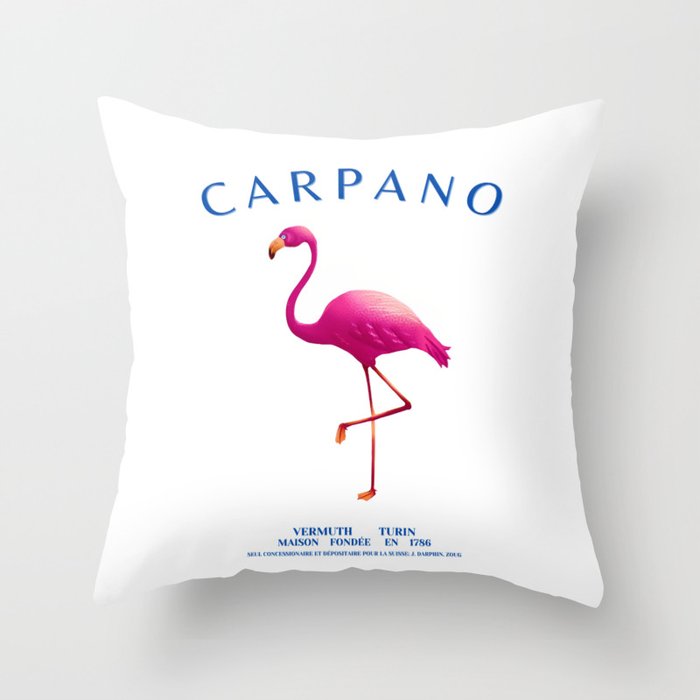 Vintage Carpano Bitters Alcoholic Beverages Pink Flamingo Motif Vermouth advertising carpano poster Throw Pillow