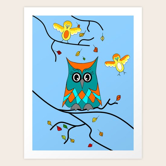Owl And Birds Art Print