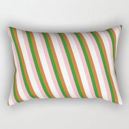 [ Thumbnail: Orchid, Chocolate, Forest Green, Light Pink & Mint Cream Colored Striped/Lined Pattern Rectangular Pillow ]