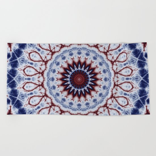 Mandala Fractal in Red White and Blue 01 Beach Towel