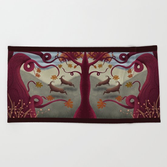 Bright Sentinels Patrol the Caerffyddin Hills Beach Towel