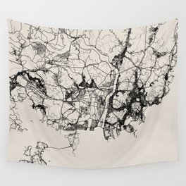 Busan, South Korea - City Map Drawing - Black and White Wall Tapestry