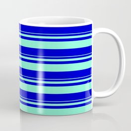 [ Thumbnail: Aquamarine and Blue Colored Striped Pattern Coffee Mug ]