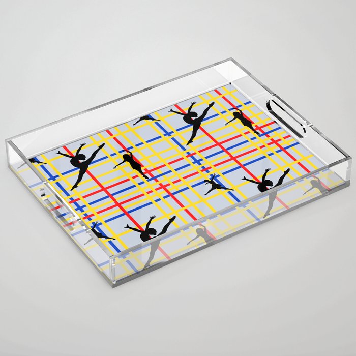 Dancing like Piet Mondrian - New York City I. Red, yellow, and Blue lines on the light blue background Acrylic Tray